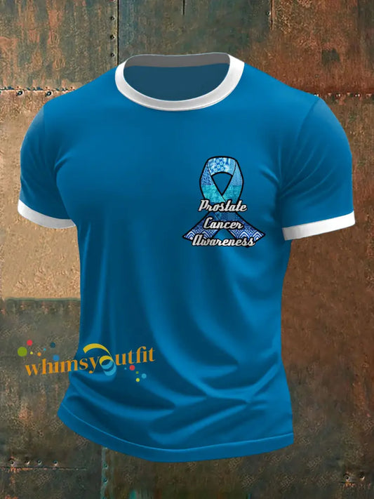 Men’s Prostate Cancer Printed Short Sleeved Round Neck T shirt Blue / S