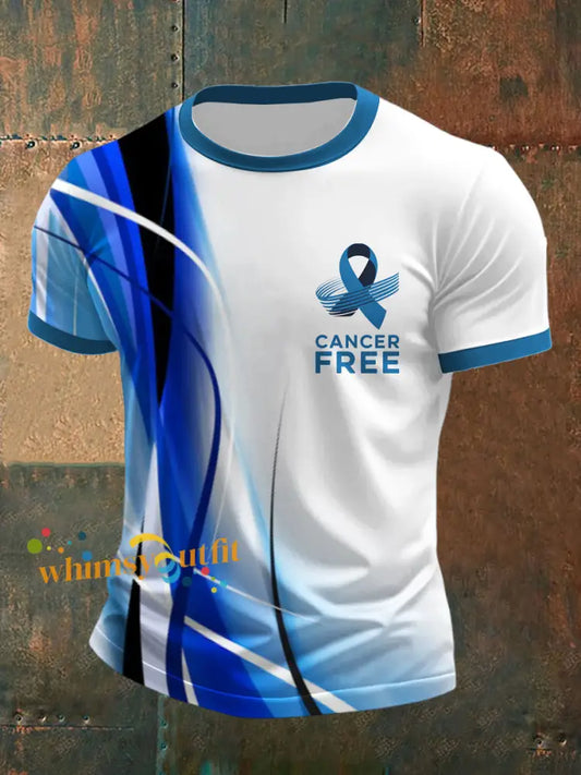 Men’s Prostate Cancer Printed Short Sleeved Round Neck T shirt White Blue / S