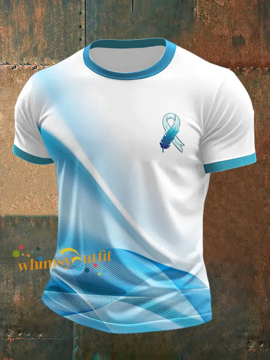Men’s Prostate Cancer Printed Short Sleeved Round Neck T shirt White Blue / S