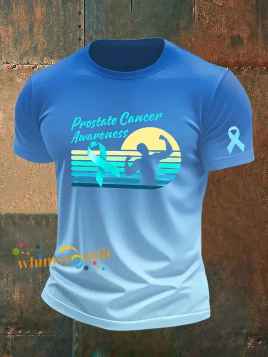 Men’s Prostate Cancer Printed Vintage Fashion Loose Short Sleeve T Shirt Blue / S