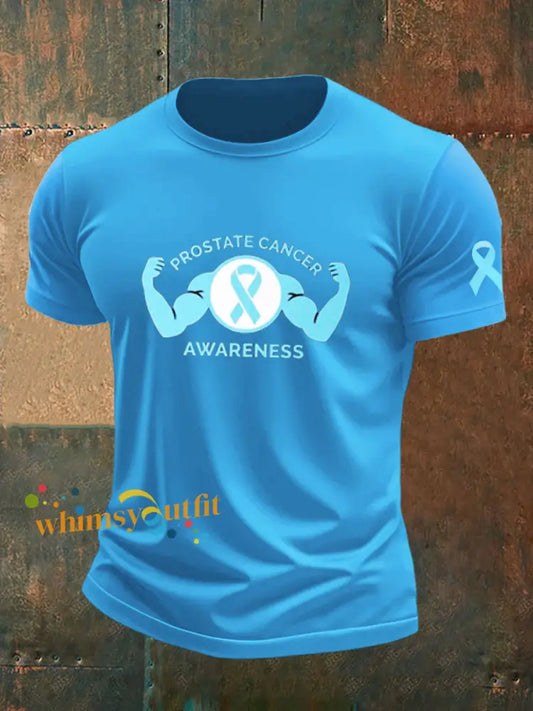 Men’s Prostate Cancer Printed Vintage Fashion Loose Short Sleeve T Shirt Blue / S