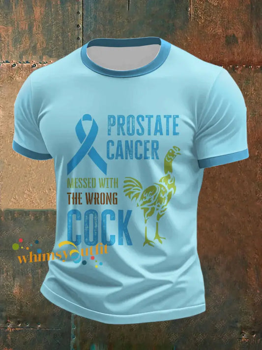 Men’s Prostate Cancer Printed Vintage Fashion Loose Short Sleeve T Shirt Light Blue / S
