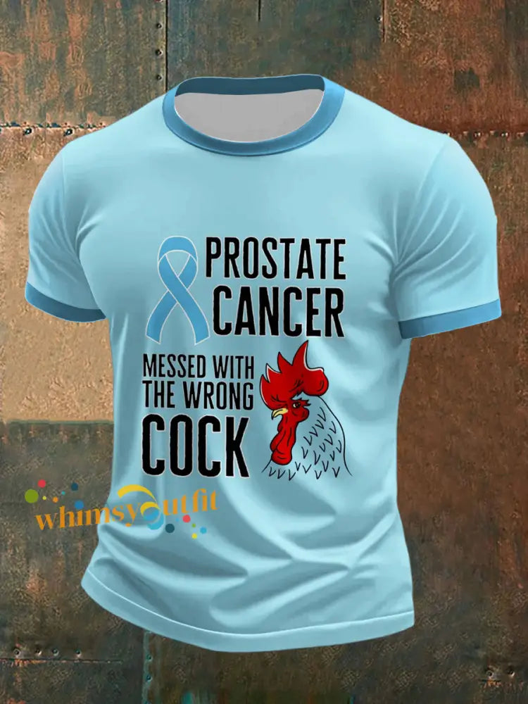 Men’s Prostate Cancer Printed Vintage Fashion Loose Short Sleeve T Shirt Light Blue / S