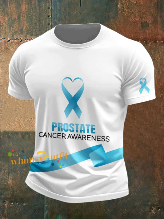 Men’s Prostate Cancer Printed Vintage Fashion Loose Short Sleeve T Shirt White Blue / S