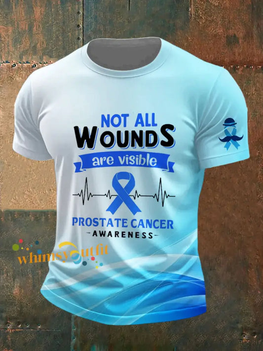 Men’s Prostate Cancer Printed Vintage Fashion Loose Short Sleeve T Shirt White Blue / S