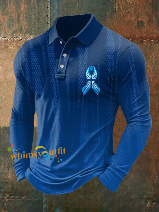 Men’s Prostate Cancer UK Print Stand Collar Casual Shirt Blue / S