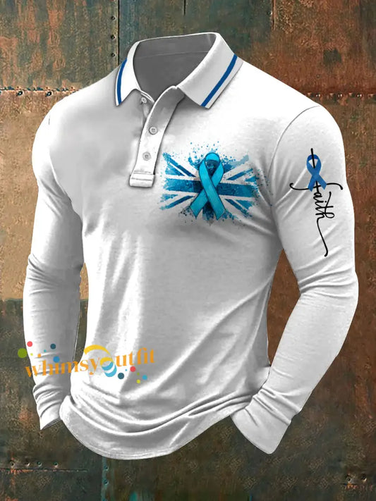 Men’s Prostate Cancer UK Print Stand Collar Casual Shirt White / S