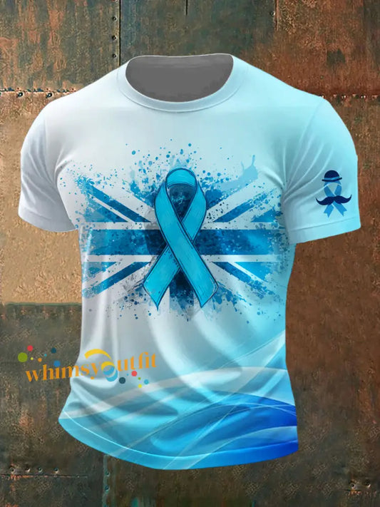 Men’s Prostate Cancer UK Printed Vintage Fashion Loose Short Sleeve T Shirt White Blue / S