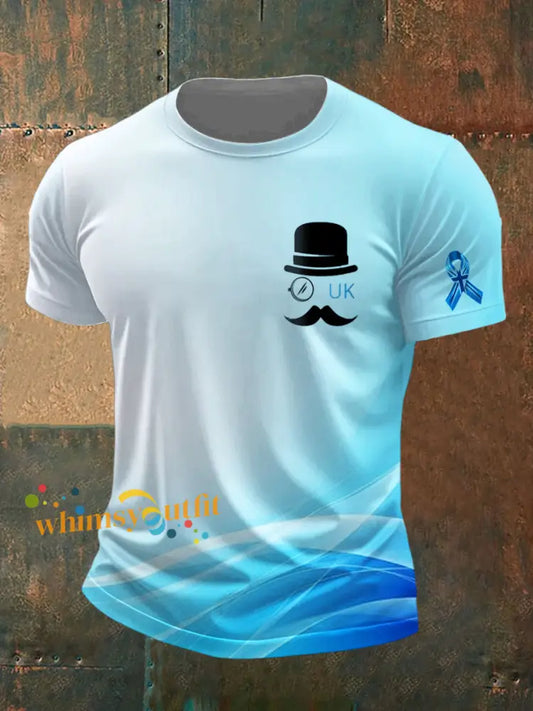Men’s Prostate Cancer UK Printed Vintage Fashion Loose Short Sleeve T Shirt White Blue / S