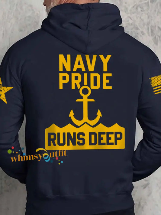 Men’s Proud Navy Drop-Shoulder Hoodie (Without Pocket) Navy Blue / S