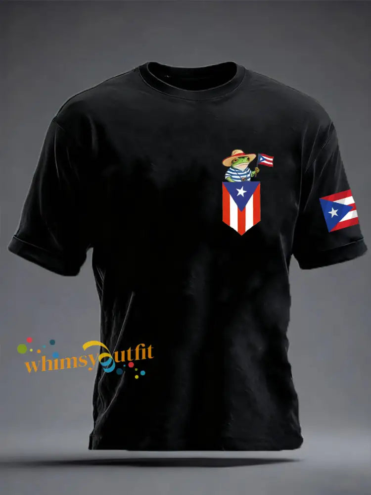 Men’s Puerto Rican Coqui imitation cotton short-sleeved T-shirt Black / S