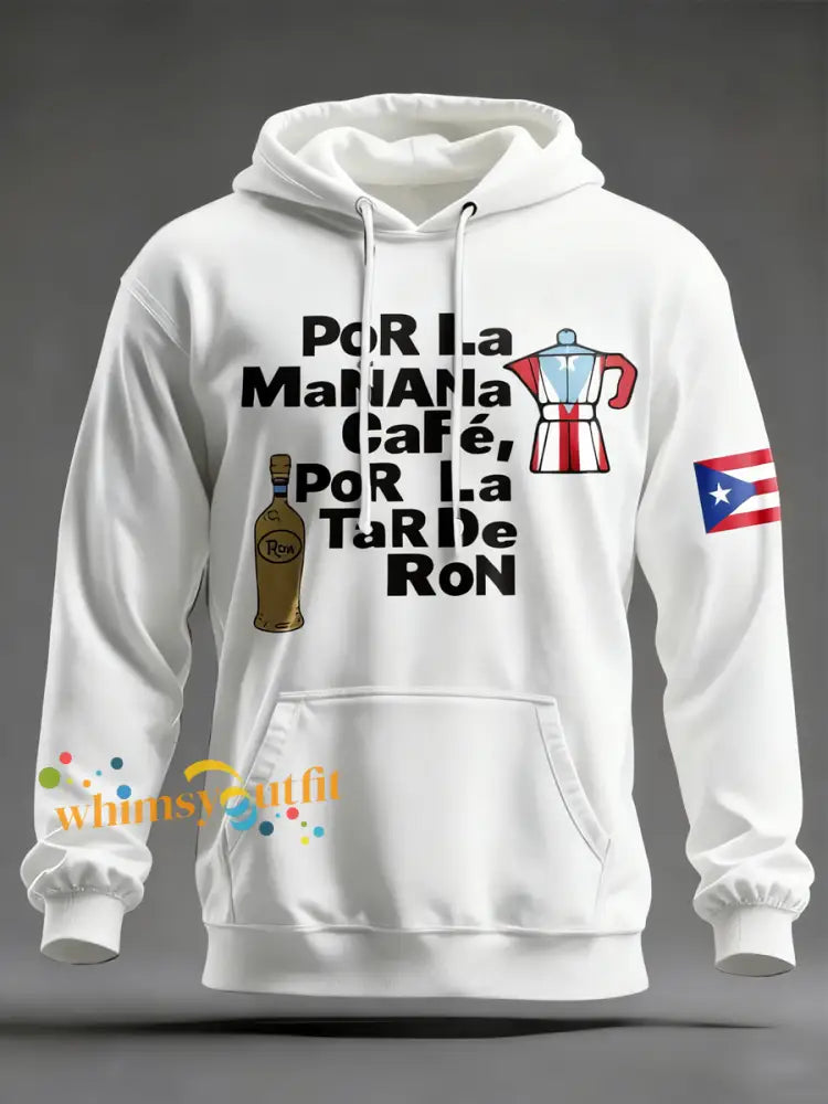 Men’s Puerto Rico Art Printed Hooded Sweatshirt White / S