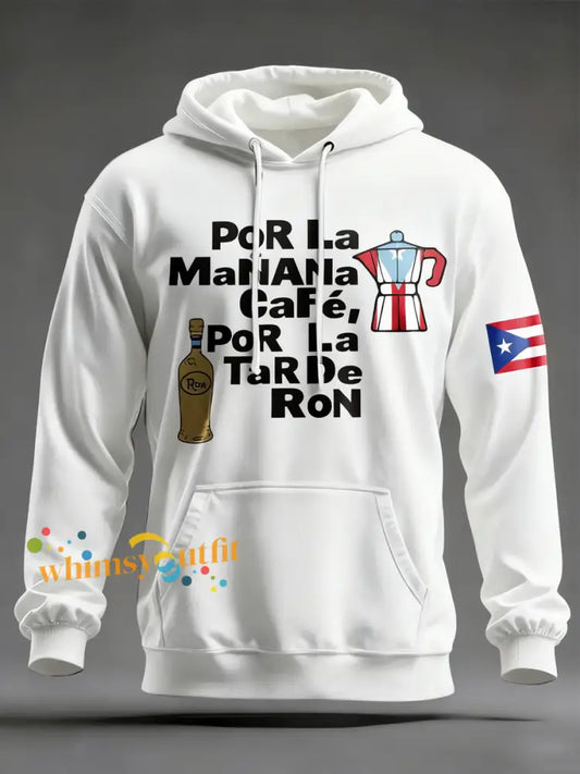 Men’s Puerto Rico Art Printed Hooded Sweatshirt White / S