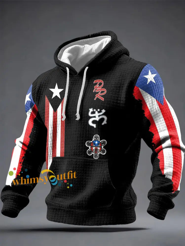 Men’s Puerto Rico Art Printed Hoodie Black / S