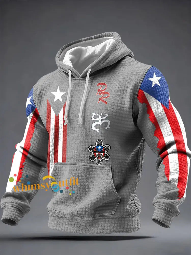 Men’s Puerto Rico Art Printed Hoodie Light Gray / S