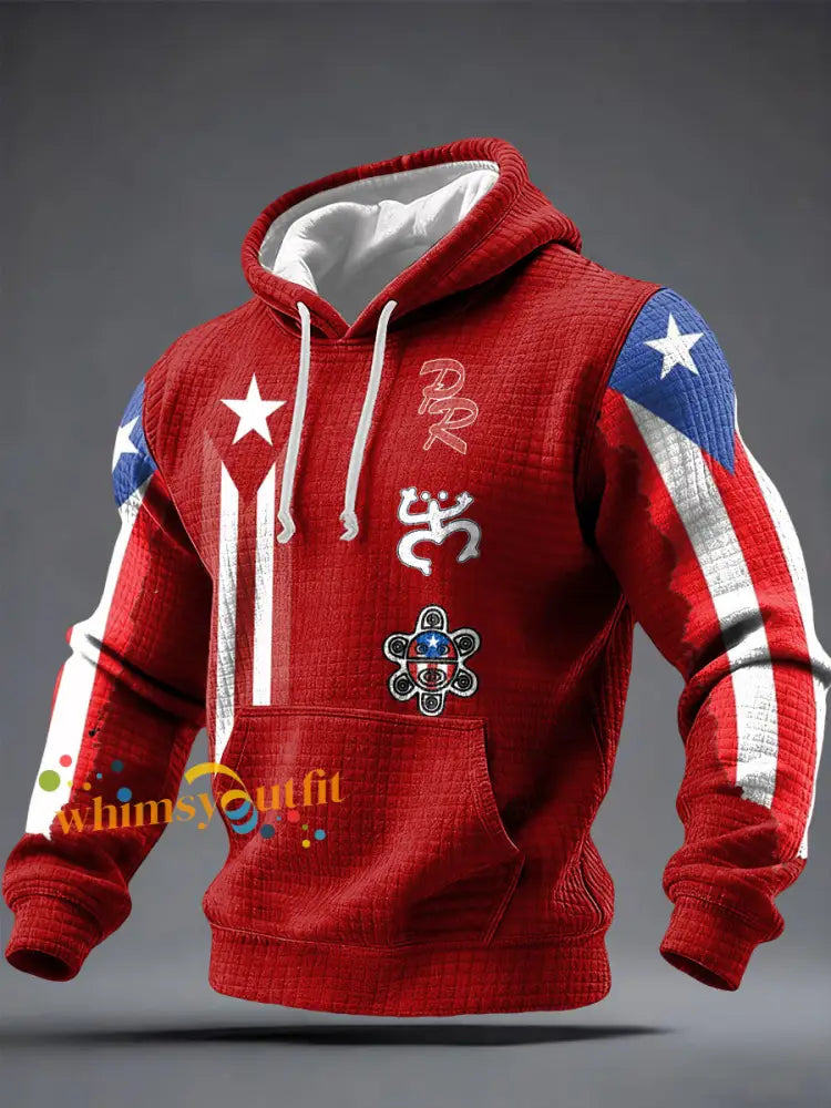 Men’s Puerto Rico Art Printed Hoodie Red / S