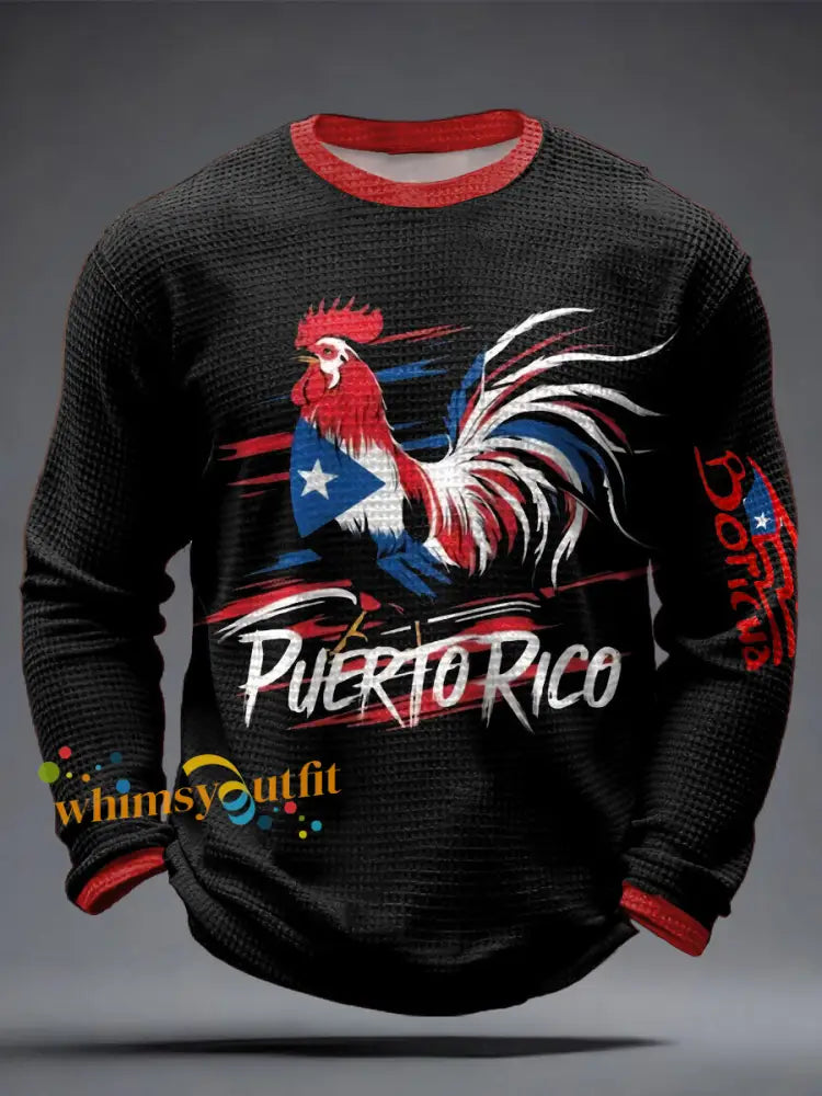 Men’s Puerto Rico Art Printed Waffle Tops Black / S