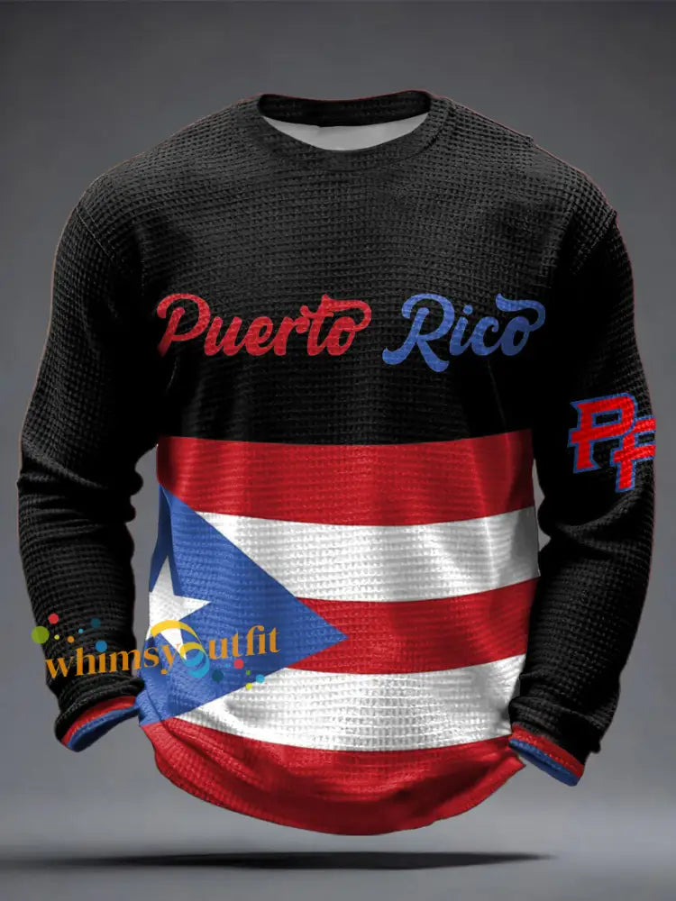 Men’s Puerto Rico Art Printed Waffle Tops Black / S