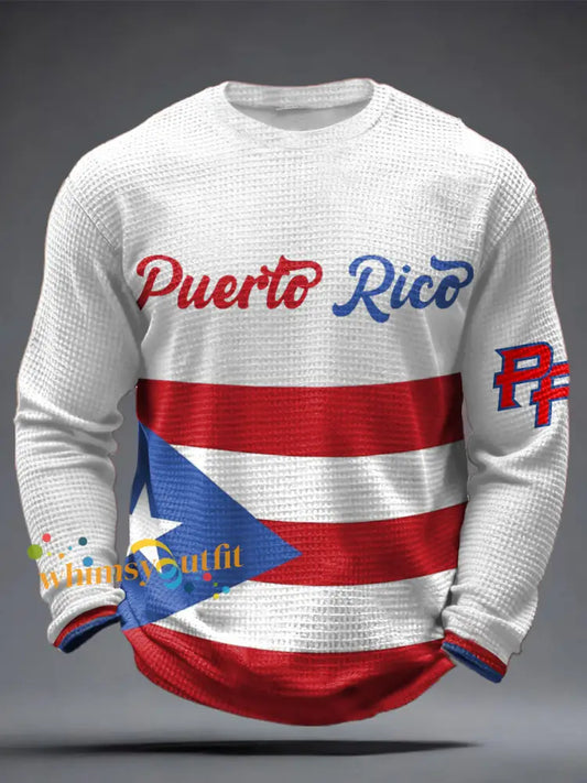 Men’s Puerto Rico Art Printed Waffle Tops White / S