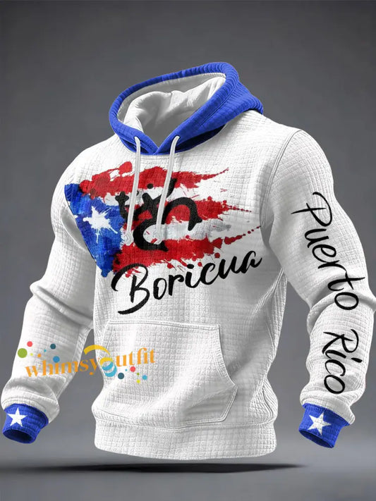 Men’s Puerto Rico Flag Art Printed Hoodie White / S