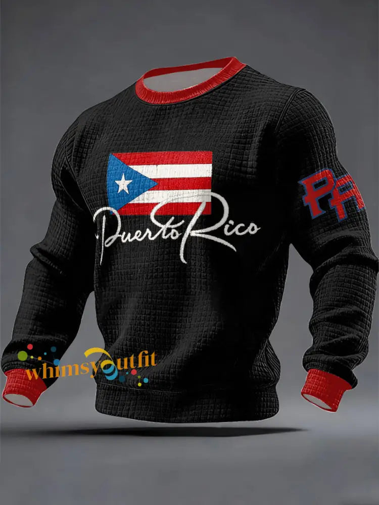 Men’s Puerto Rico Flag Art Printed Sweatshirt Black / S