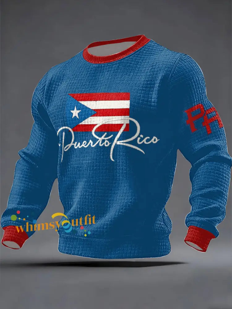 Men’s Puerto Rico Flag Art Printed Sweatshirt Blue / S