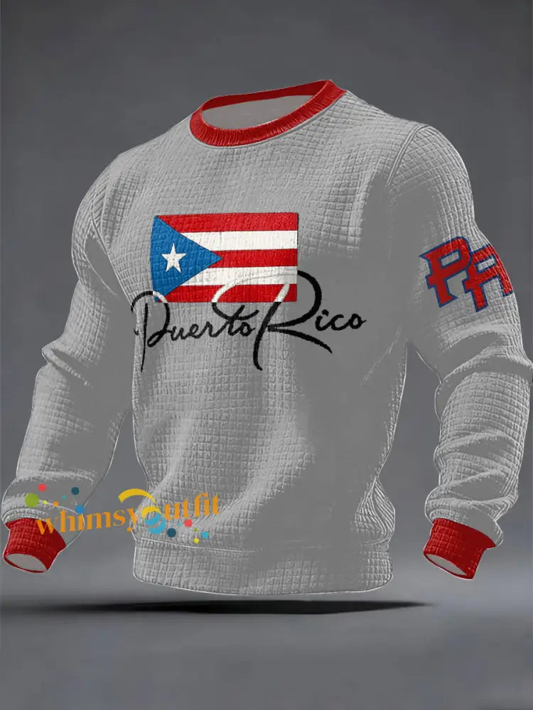 Men’s Puerto Rico Flag Art Printed Sweatshirt Light Gray / S