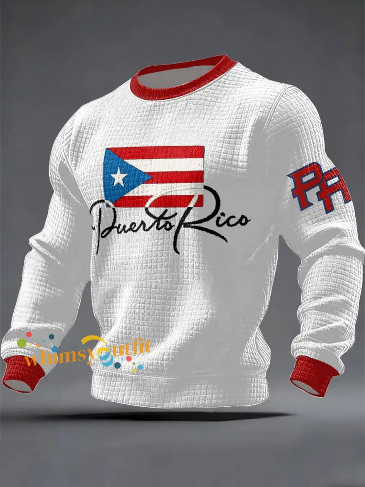 Men’s Puerto Rico Flag Art Printed Sweatshirt White / S