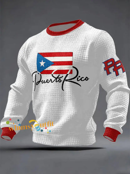 Men’s Puerto Rico Flag Art Printed Sweatshirt White / S