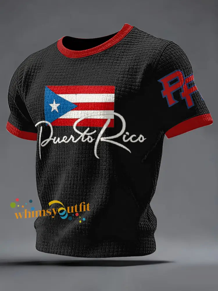 Men’s Puerto Rico Flag Art Printed T-shirt Black / S