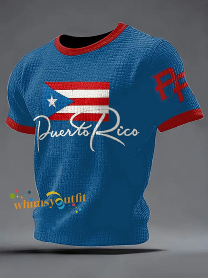 Men’s Puerto Rico Flag Art Printed T-shirt Blue / S