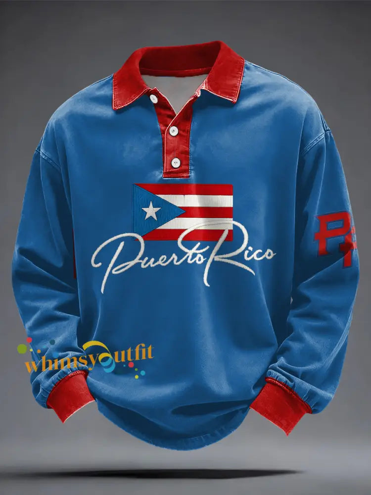 Men’s Puerto Rico Flag Printed Casual Tops Blue / S