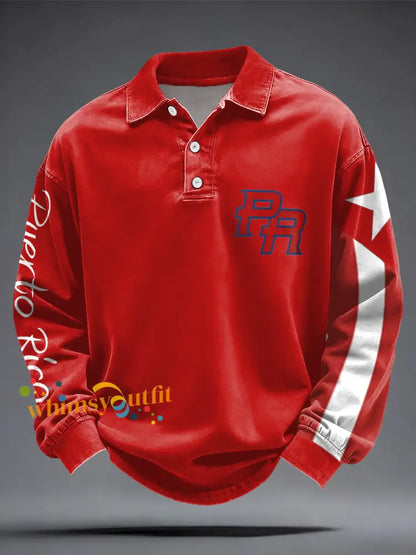 Men’s Puerto Rico Flag Printed Casual Tops Red / S