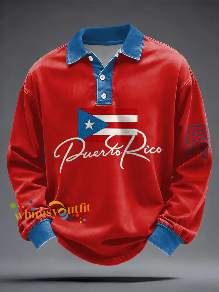 Men’s Puerto Rico Flag Printed Casual Tops Red / S