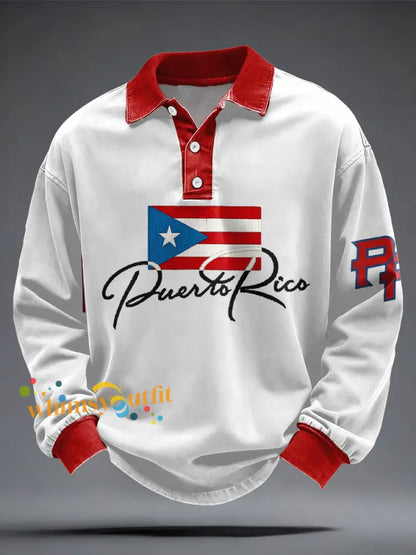 Men’s Puerto Rico Flag Printed Casual Tops White / S
