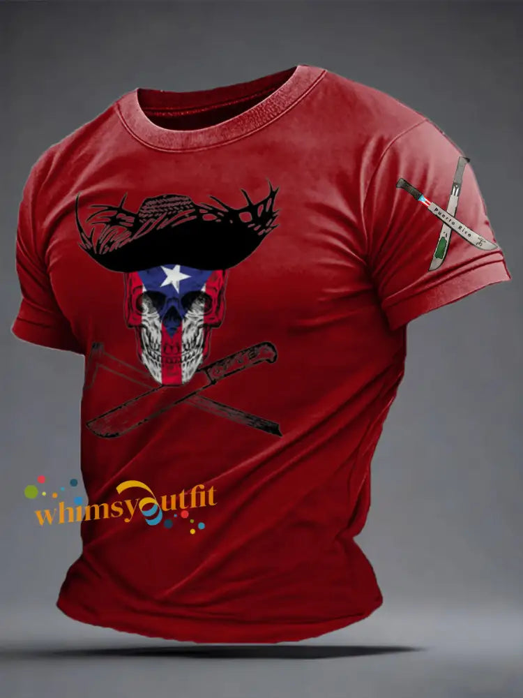 Men’s Puerto Rico Machete Proud Art Printed Hoodie Deep Red / S