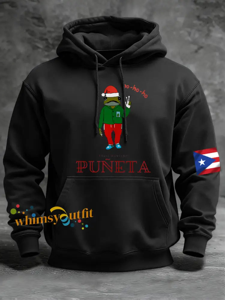 Men’s Puerto Rico Merry Christmas Printed Hooded Sweatshirt Black / S