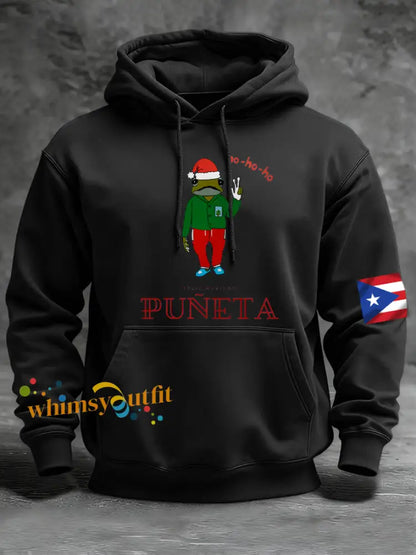 Men’s Puerto Rico Merry Christmas Printed Hooded Sweatshirt Black / S