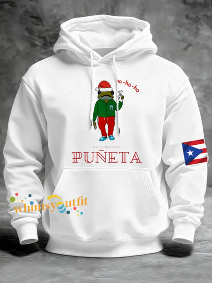 Men’s Puerto Rico Merry Christmas Printed Hooded Sweatshirt White / S