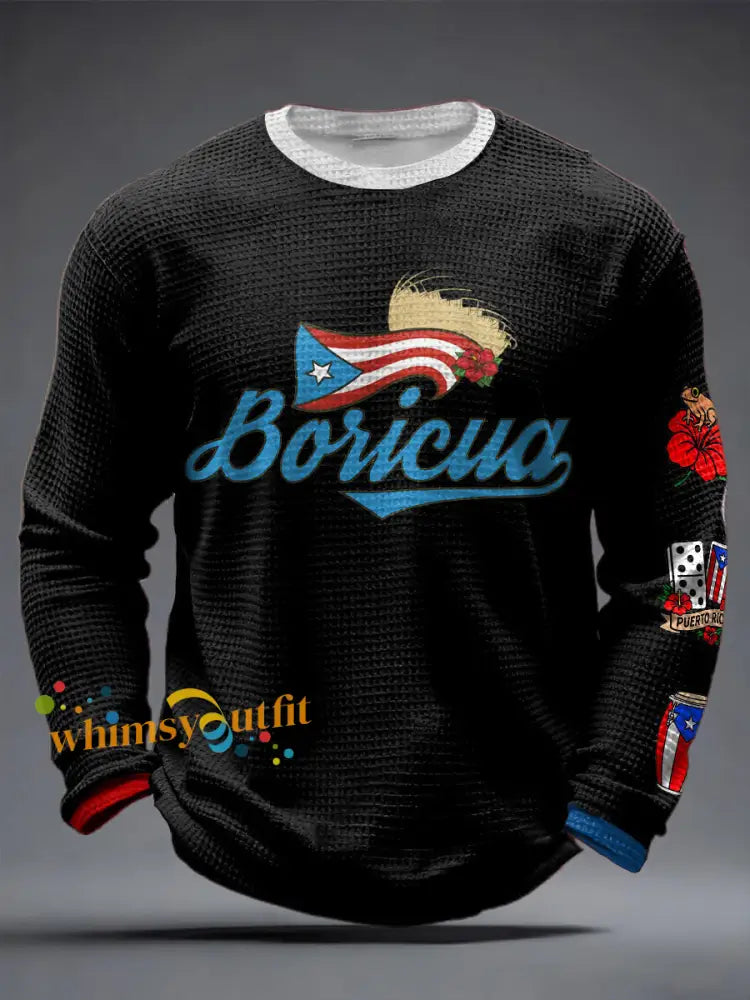 Men’s Puerto Rico Printed Waffle Tops Black / S