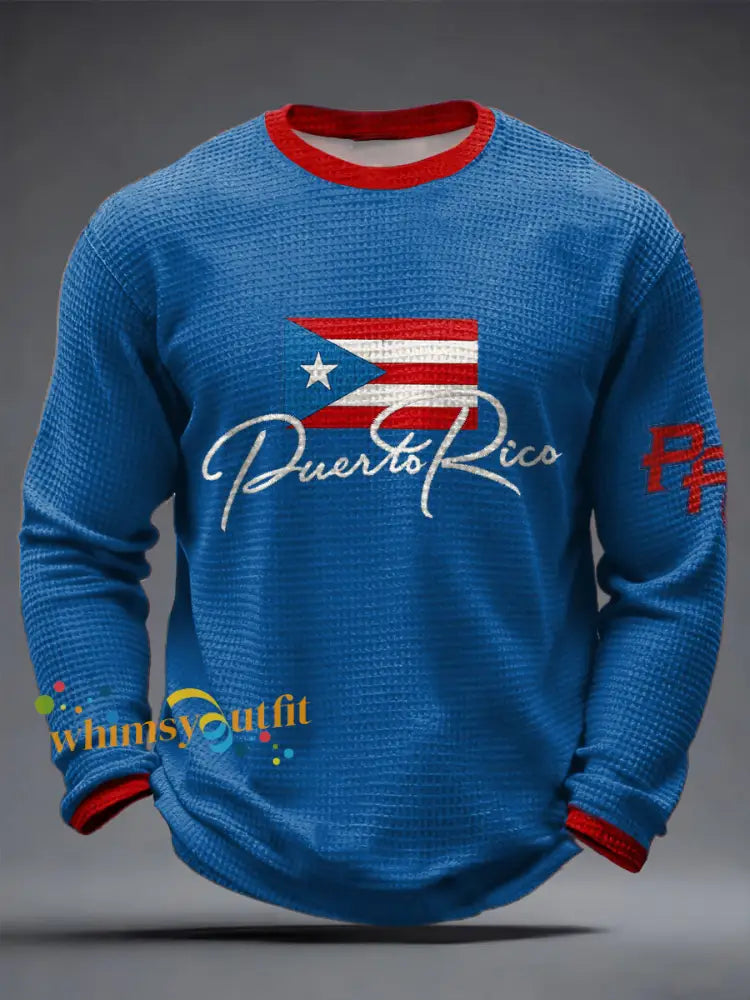 Men’s Puerto Rico Printed Waffle Tops Blue / S