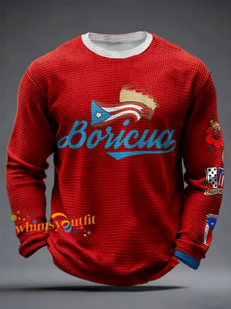 Men’s Puerto Rico Printed Waffle Tops Red / S