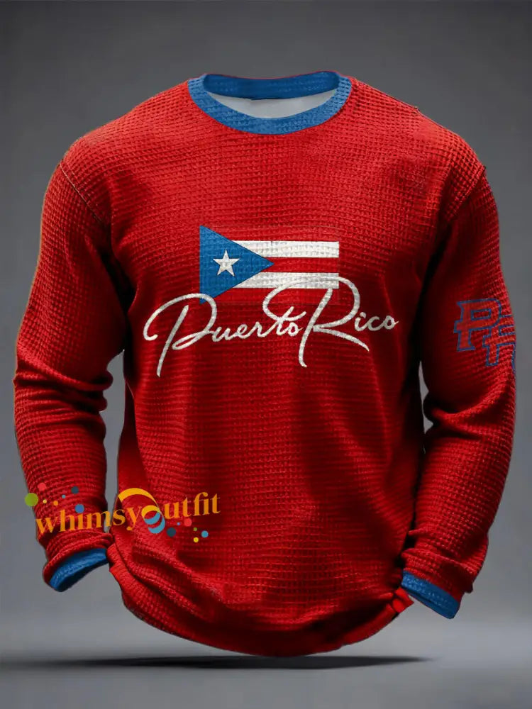 Men’s Puerto Rico Printed Waffle Tops Red / S