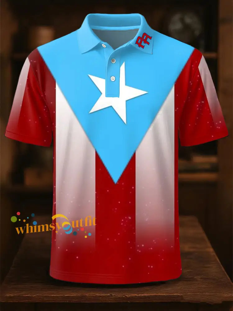 Men’s Puerto Rico Proud Art Printed Casual Tops As picture / S