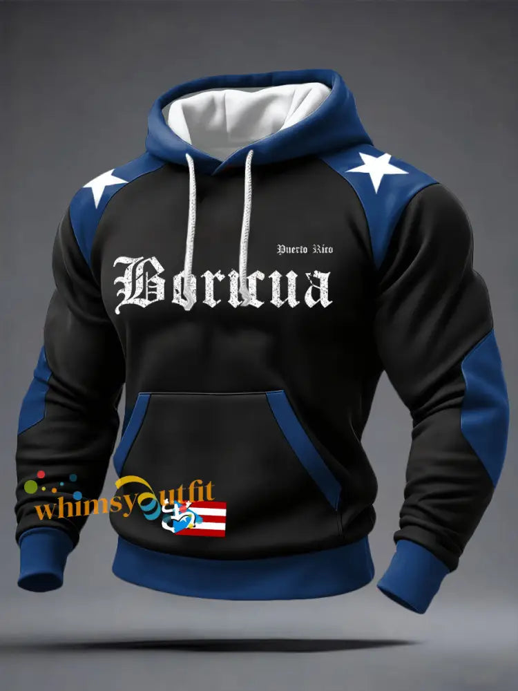 Men’s Puerto Rico Proud Art Printed Hoodie Black / S