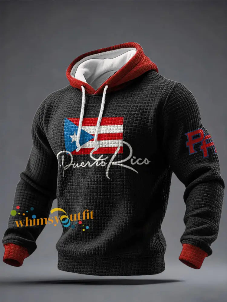 Men’s Puerto Rico Proud Art Printed Hoodie Black / S