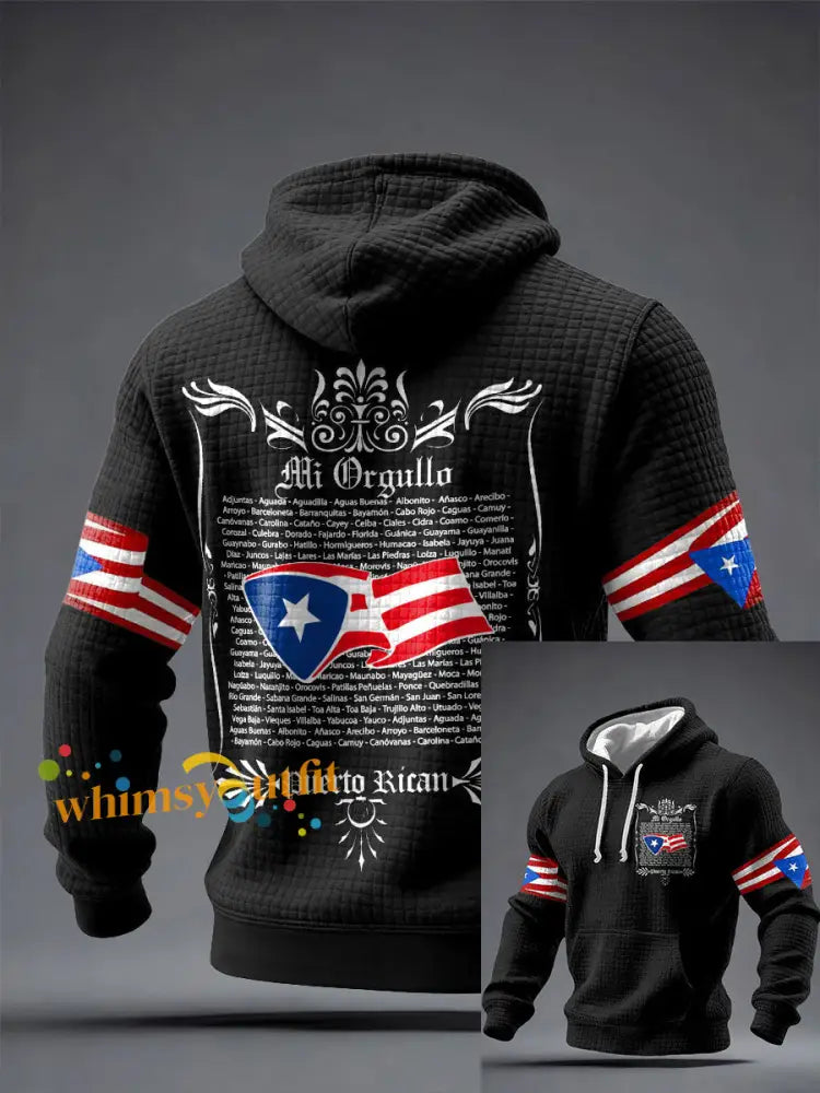 Men’s Puerto Rico Proud Art Printed Hoodie Black / S