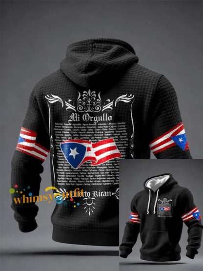 Men’s Puerto Rico Proud Art Printed Hoodie Black / S