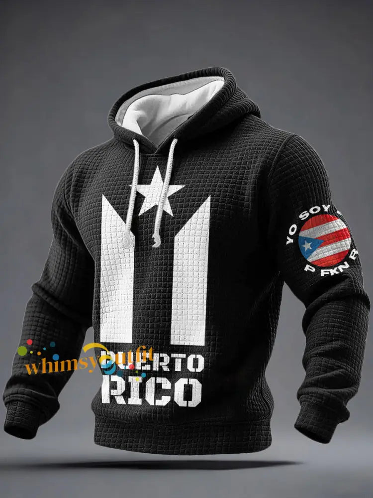 Men’s Puerto Rico Proud Art Printed Hoodie Black / S