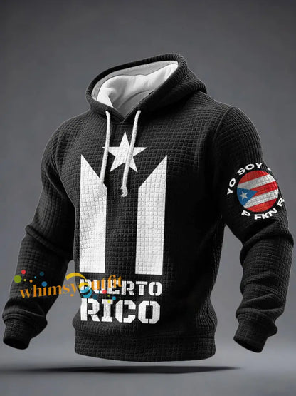 Men’s Puerto Rico Proud Art Printed Hoodie Black / S